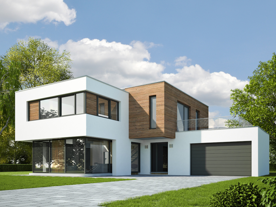 Haus Kubus mit Holzelementen Haus Kubus mit Holzelementen